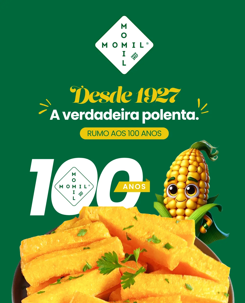 Arte da parede de fundo, 2 m x 2,47 m, com a polenta frita em destaque