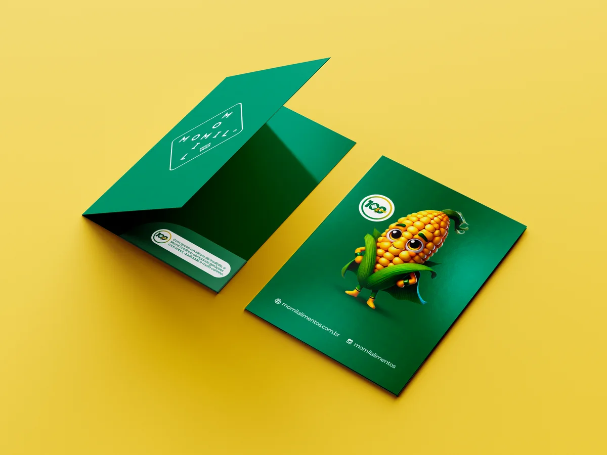 Pasta institucional dos 100 anos, com o Milhinho no verso