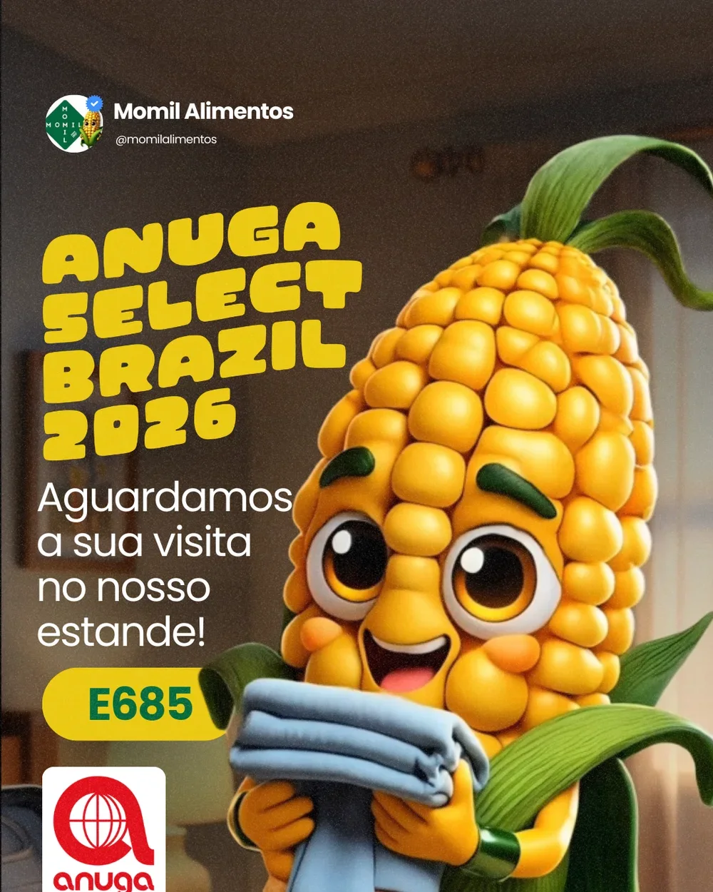 Post de convite, com o Milhinho e o número do stand