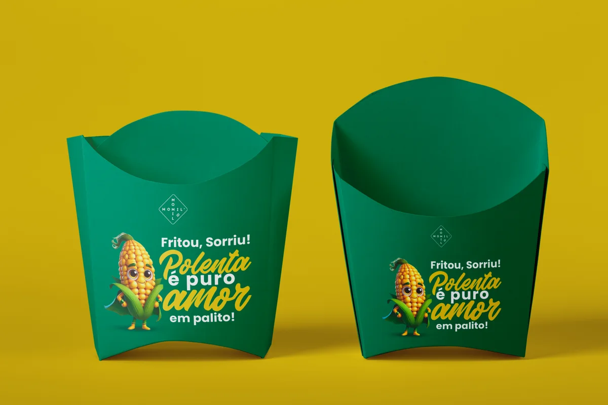 Suporte de degustação para a polenta palito, no estilo das redes de fast food