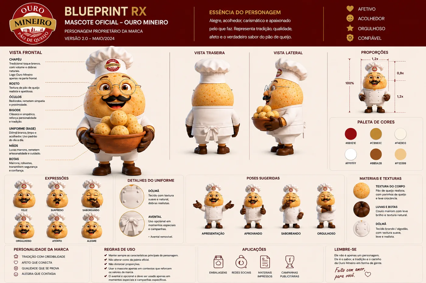 O blueprint do Dom Queijote: vistas, proporções, paleta, expressões, uniforme e regras de uso