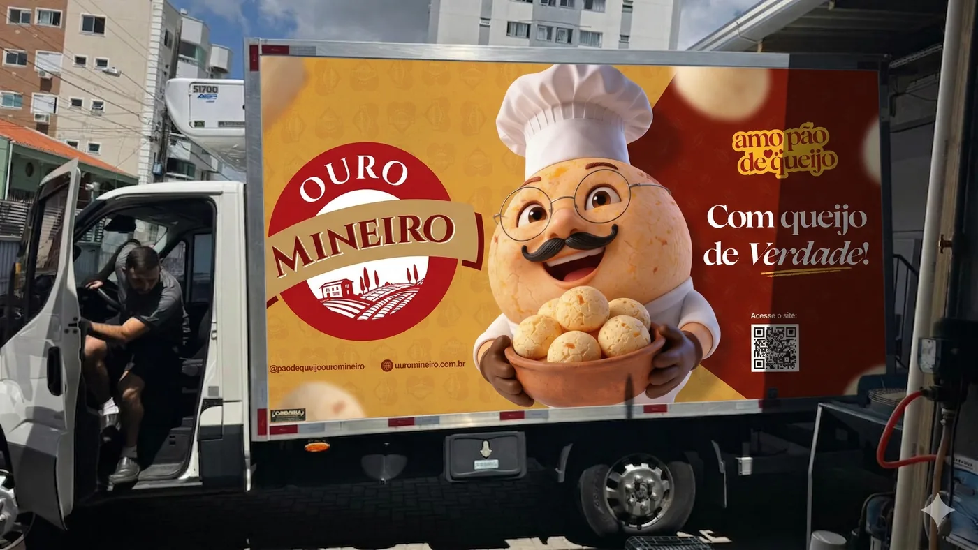Depois: o projeto da nova plotagem, com o Dom, a logo e o QR Code